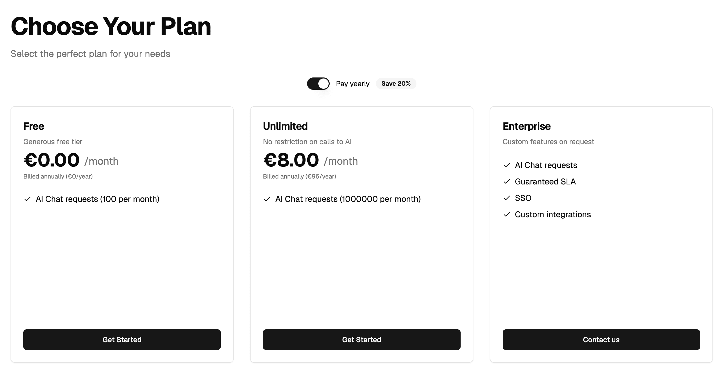 Pricing Table
